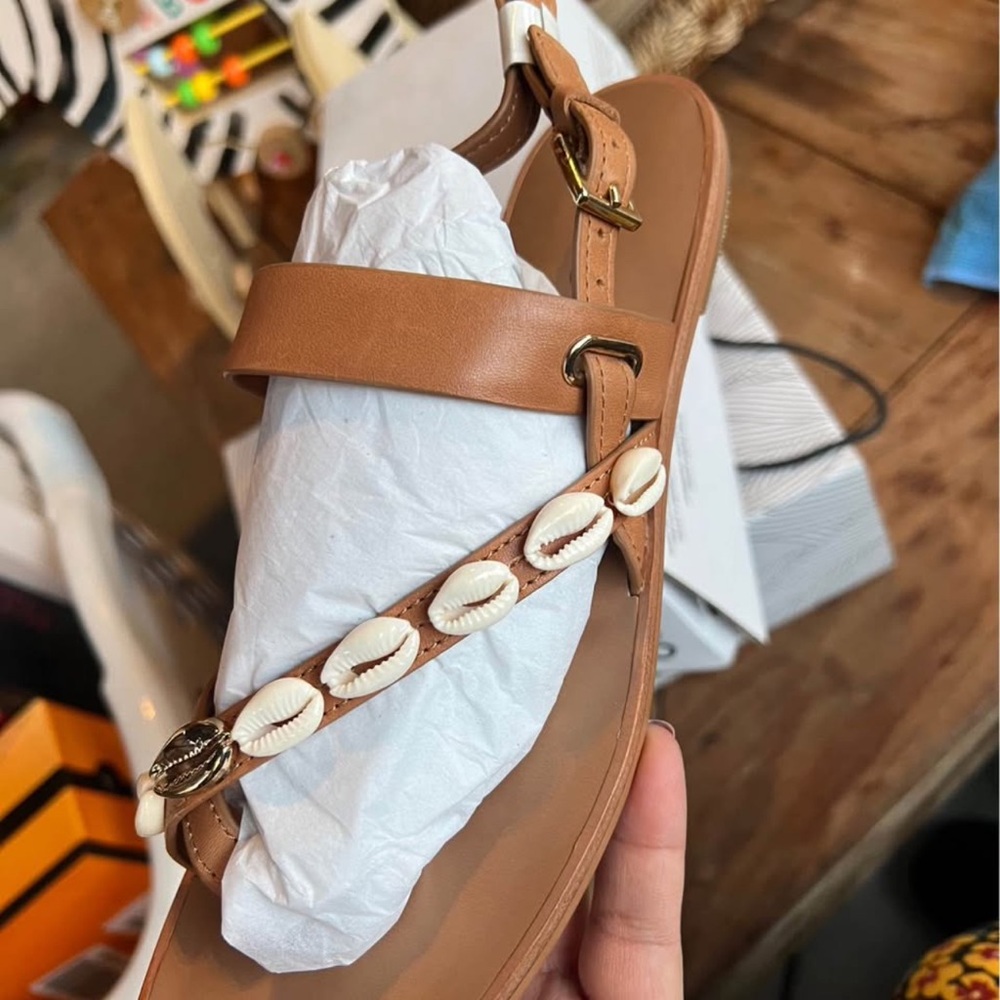 Aldo Brown Sandals with Shell Embellishments